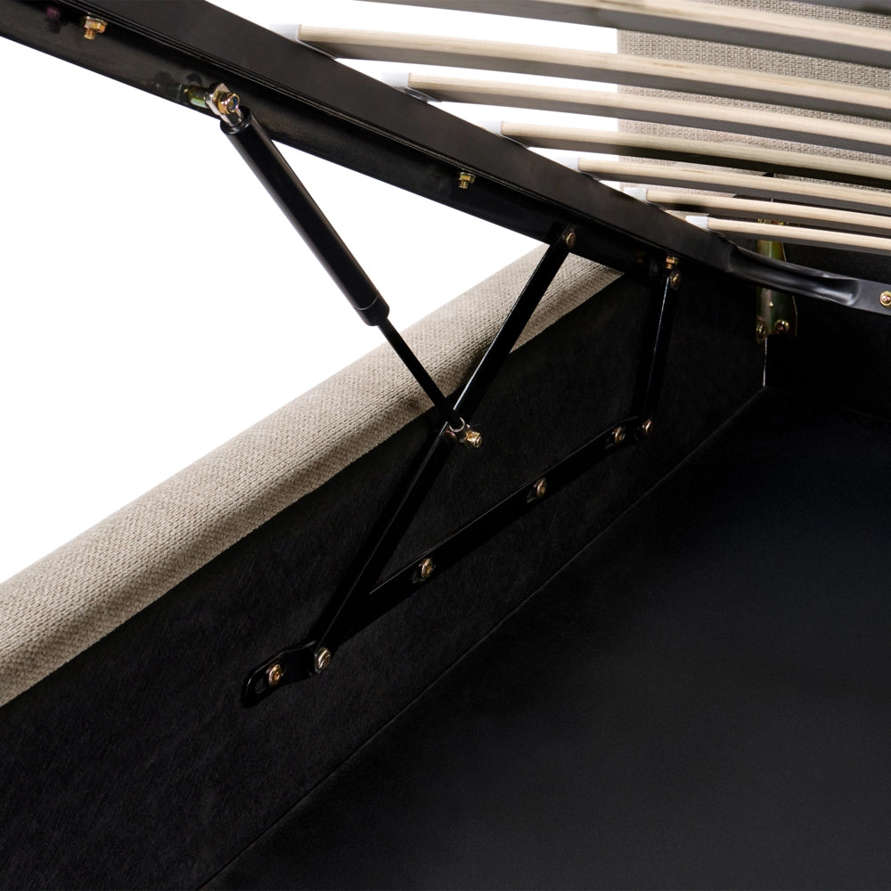Letto in tessuto tortora 180 x 200 cm con testiera imbottita rete sollevabile e vano contenitore