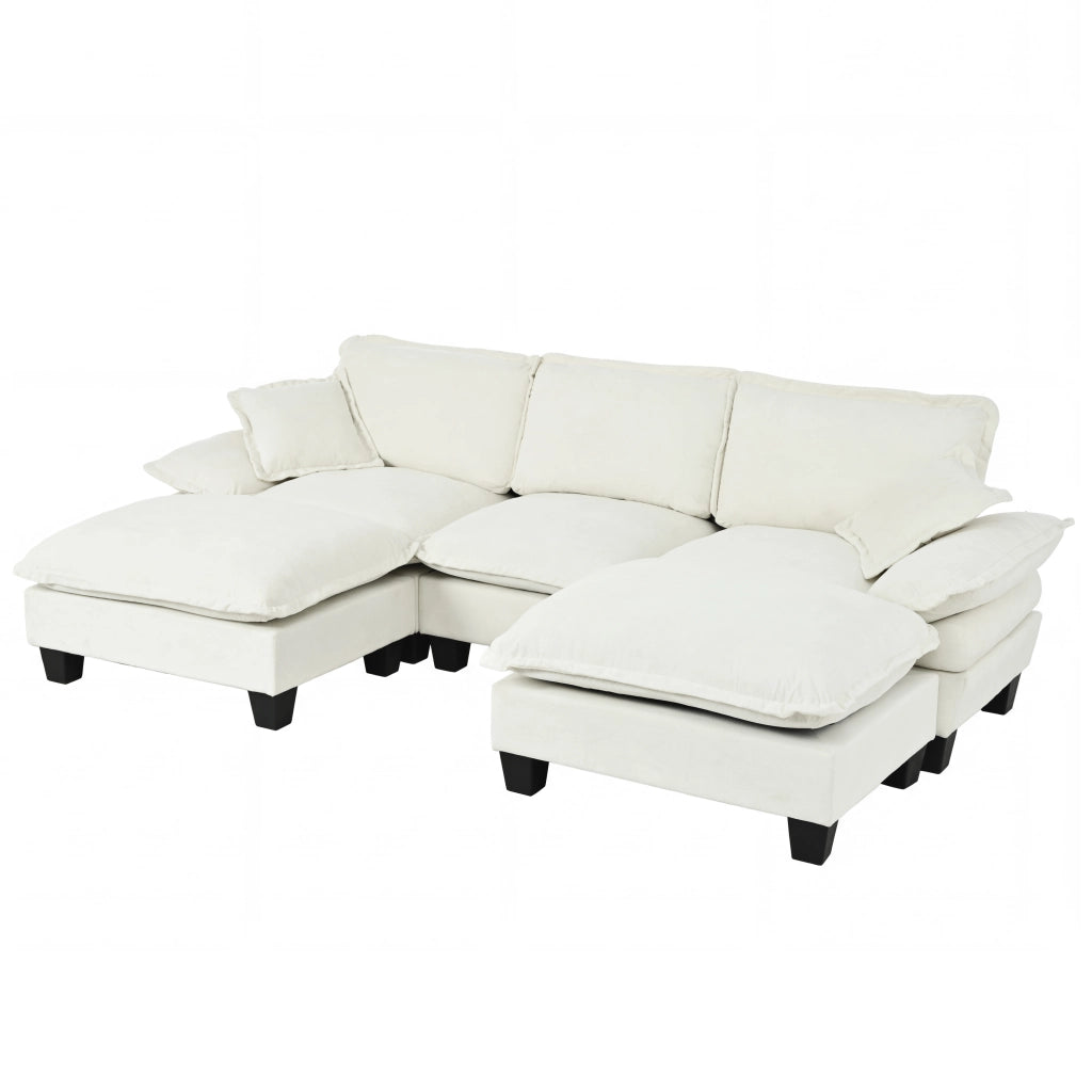 Divano angolare modulare Cloud con ottomane rimovibili e cuscini, in Chenille, Beige 263 × 151 × 90 cm