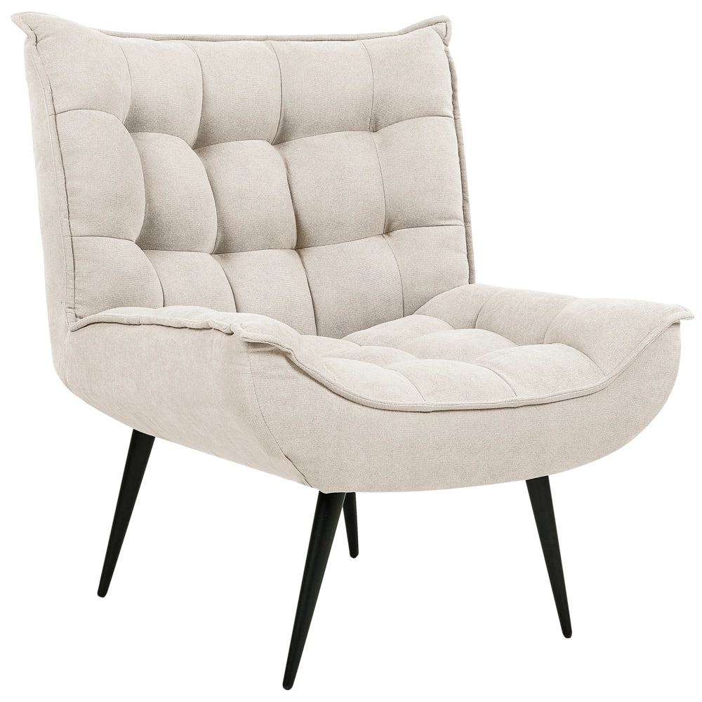 Poltrona Beige Chiaro senza Braccioli con Dettagli Trapuntati, Gambe in Metallo Nero Stile Soggiorno Camera da Letto Moderno