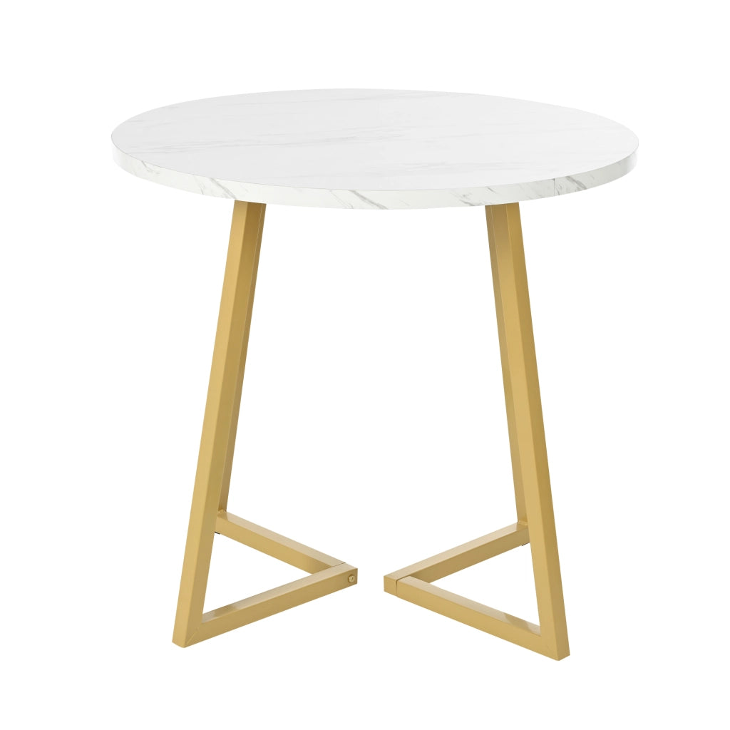 Tavolo da Pranzo Rotondo Effetto Marmo ¨C Xylo ¨C Bianco/Oro, Telaio in Metallo, Moderno