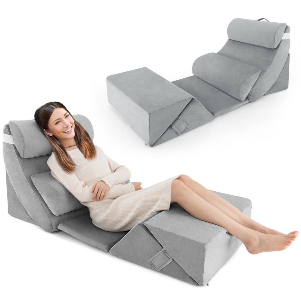 Set di 7 cuscini a cuneo per letto con copertura lavabile, Cuscini per corpo in memory foam regolabili Grigio-Cuscini