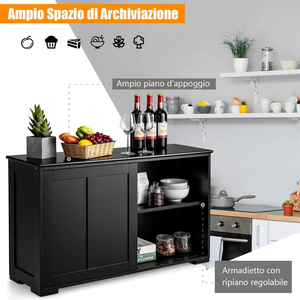 Armadietto da Cucina Mobiletto per Cucina Composto da Due Porte Scorrevoli Dimensioni: 106.5 x 33 x 62.5 cm (Nero)