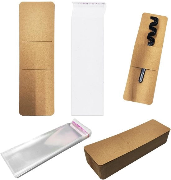 Etichette per Bladwijzers in Carta Kraft - 100 Stuks - Accessori di Confezione - Borsa Transparente - Etichette per Regali - 15 x 4,5 cm - Marcatori per Libri