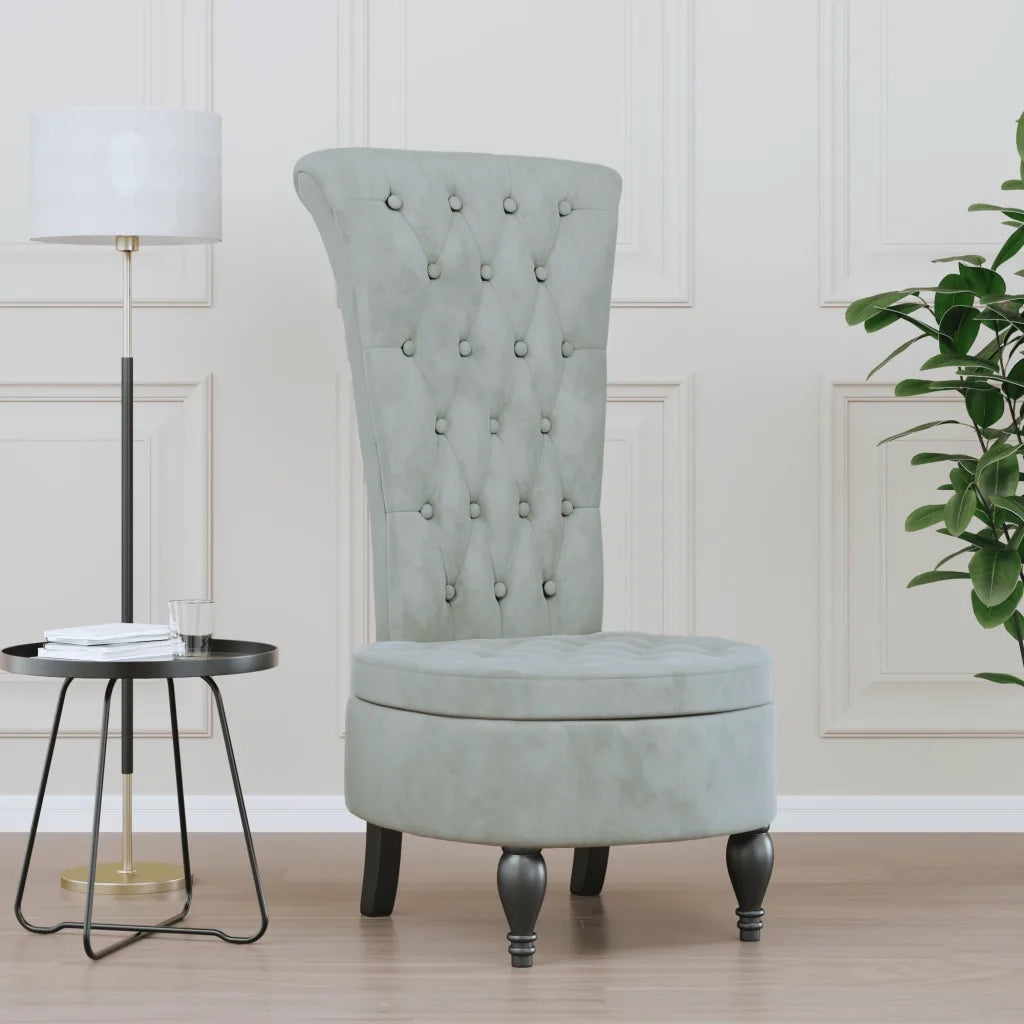 Sedia Schienale Alto Design con Bottoni Velluto Grigio Chiaro 352464