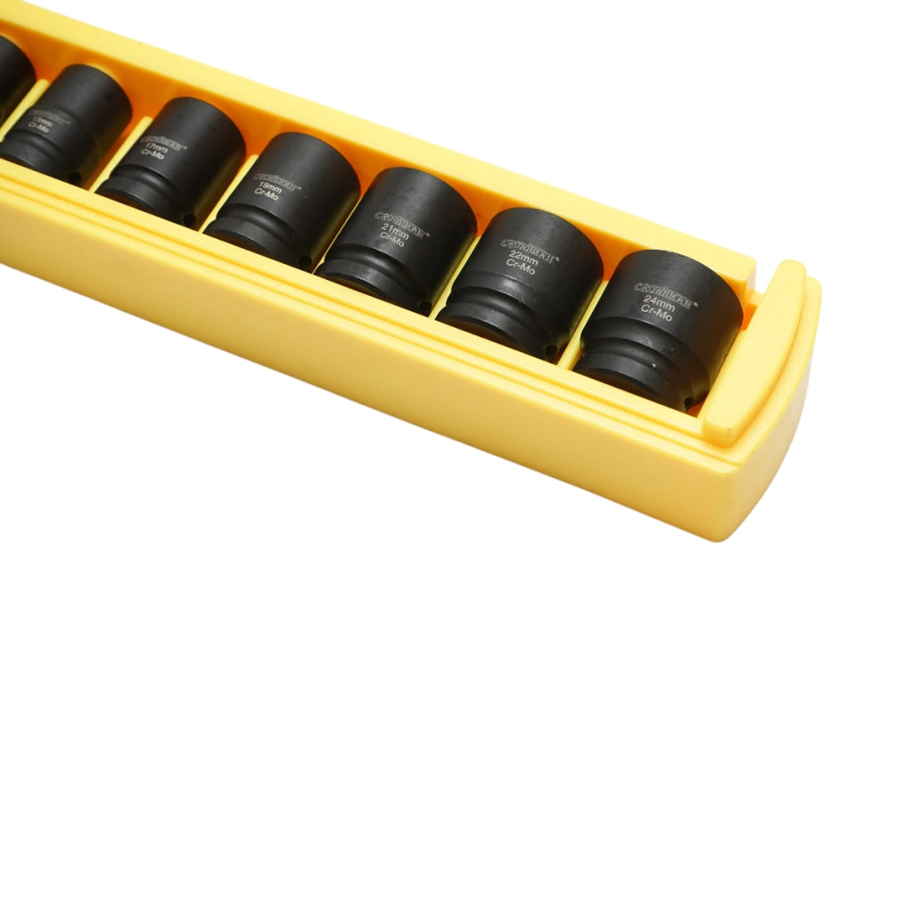 Set di 10 chiavi a bussola a impatto da 10-24 mm, attacco quadro da 1/2 pollice, materiale Cr-Mo, standard DIN 3121, Crownman Industrial.