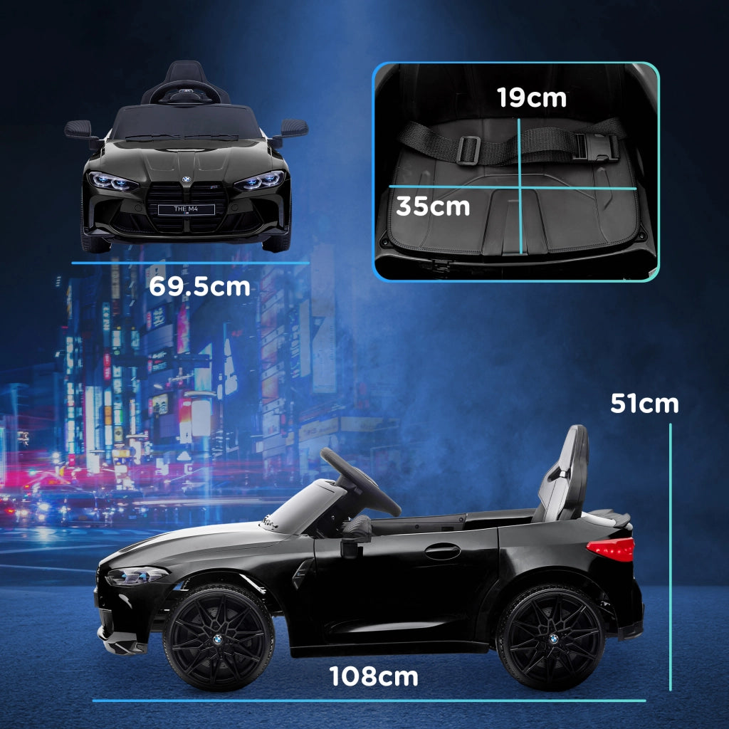 Macchina Elettrica per Bambini a Licenza BMW M4 con Telecomando, Clacson e Fari, 108x69.5x51 cm, Nera