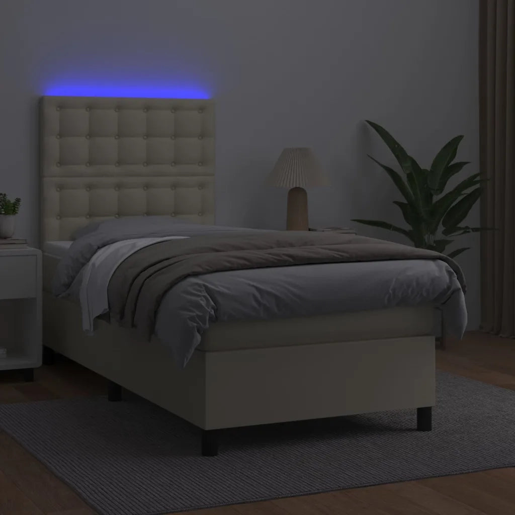 Giroletto a Molle con Materasso e LED Crema 90x190cm Similpelle cod mxl 56151