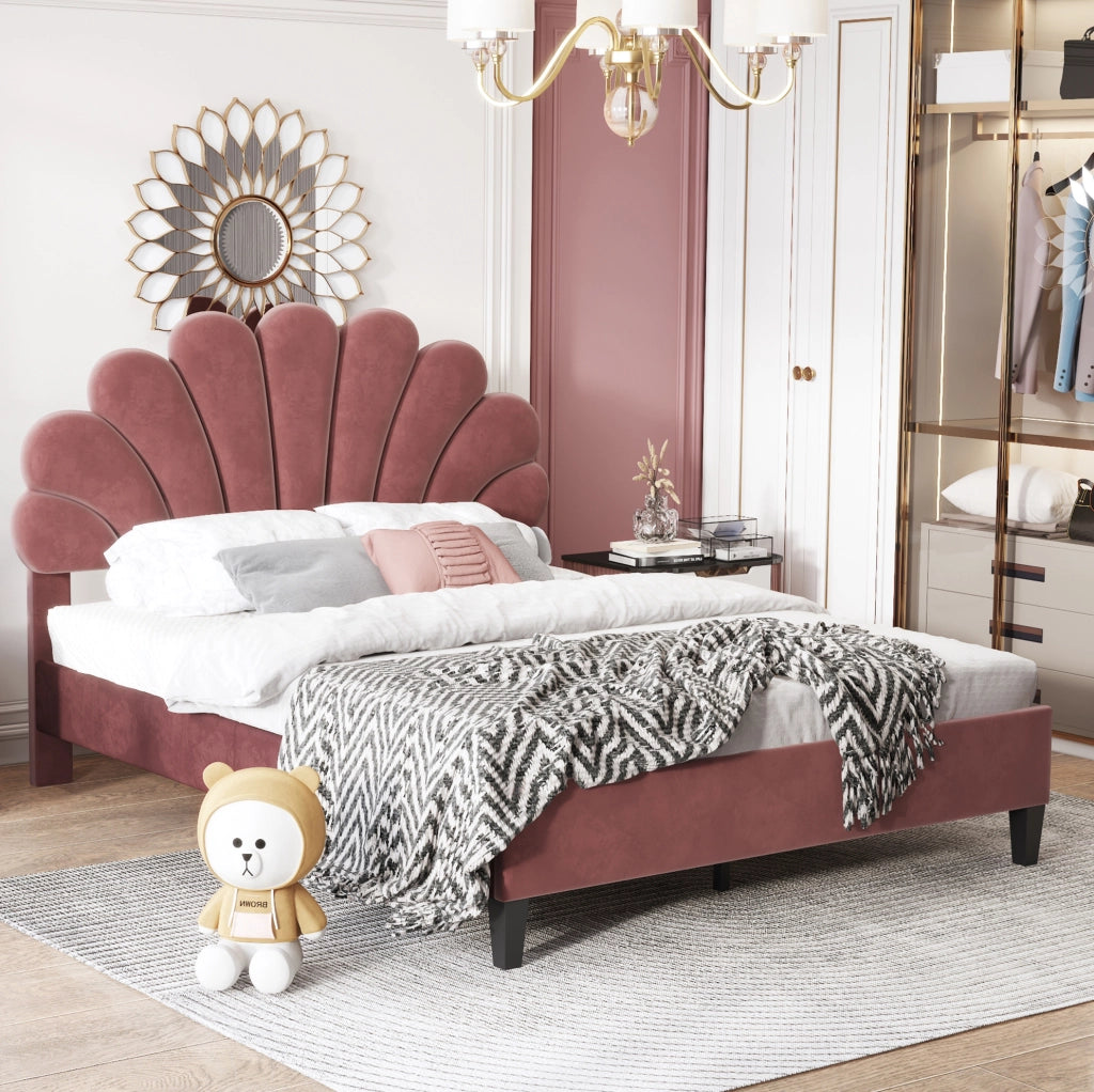 Letto matrimoniale 140x200 cm; testiera imbottita in velluto rosso fagiolo (Senza materasso)