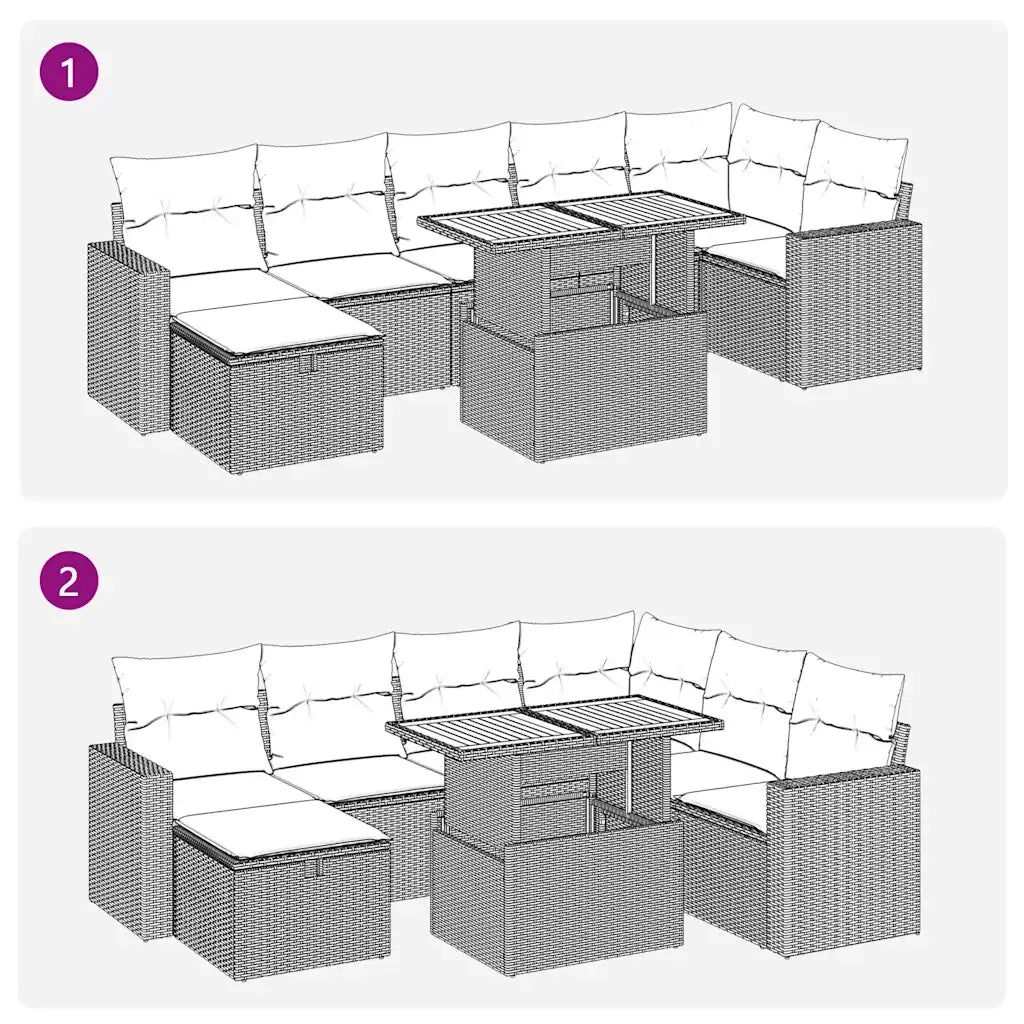 Set Divano da Giardino 8pz con Cuscini Grigio Polyrattan Acacia 3328009
