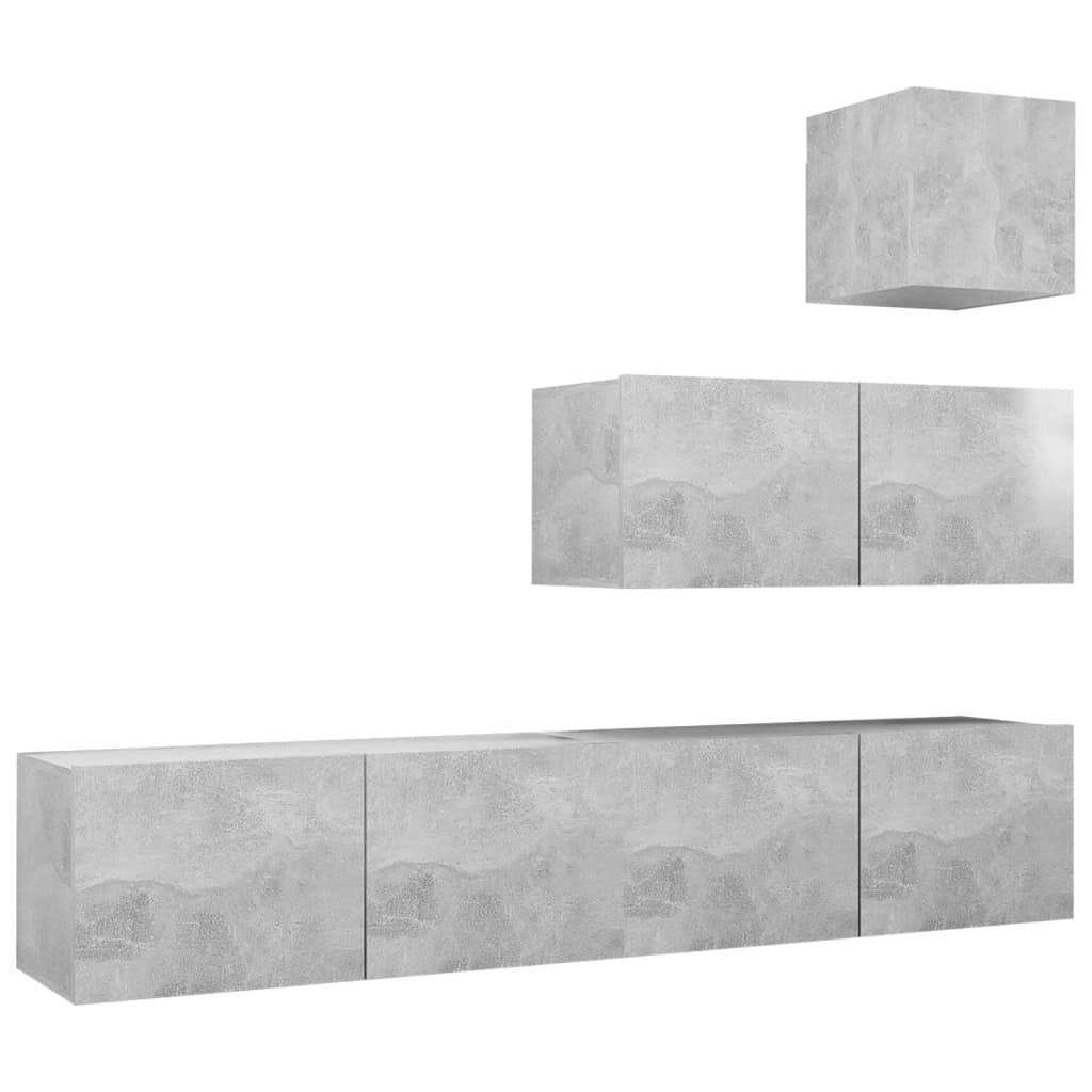 Set di mobili da 4 pezzi tra cui armadio credenza mobile TV televisore per soggiorno camera da letto salotto legno ingegnerizzato grigio 02_0024695
