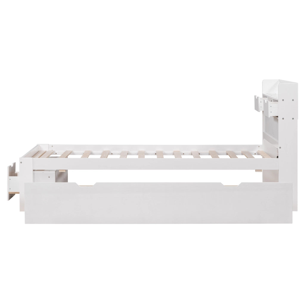 Letto singolo 90x200 cm con USB e grande spazio; pino e MDF; bianco (Senza materasso)