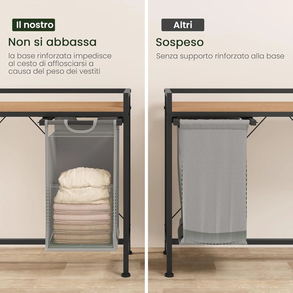 Cesto Portabiancheria, 3 Sacchi in Tessuto Oxford Rimovibili, Porta Biancheria, Struttura in Metallo, per Bagno e Lavanderia, 96x30x71cm, Capacità 40L per Cesto