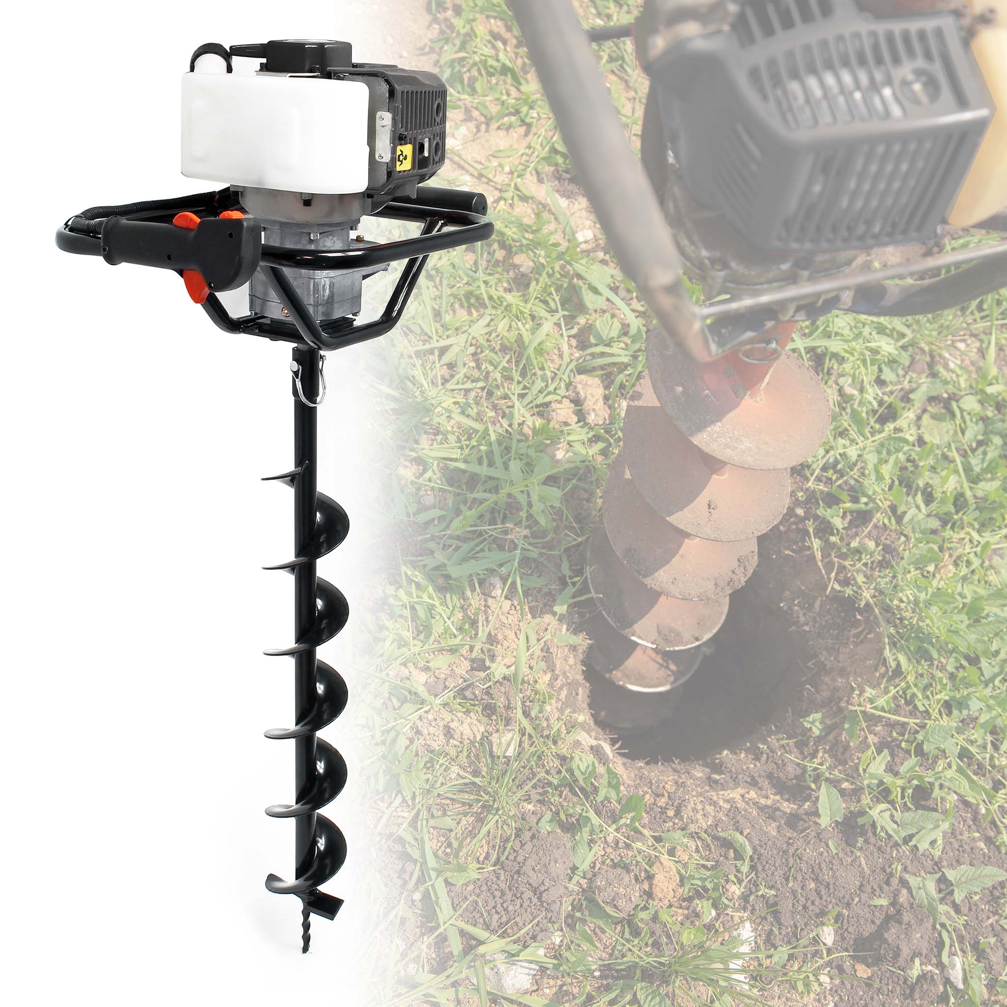 Mototrivella a benzina, motore a 2 tempi 1,9 cv 1,4kW 52ccm, con punta elicoidale Ø100mm