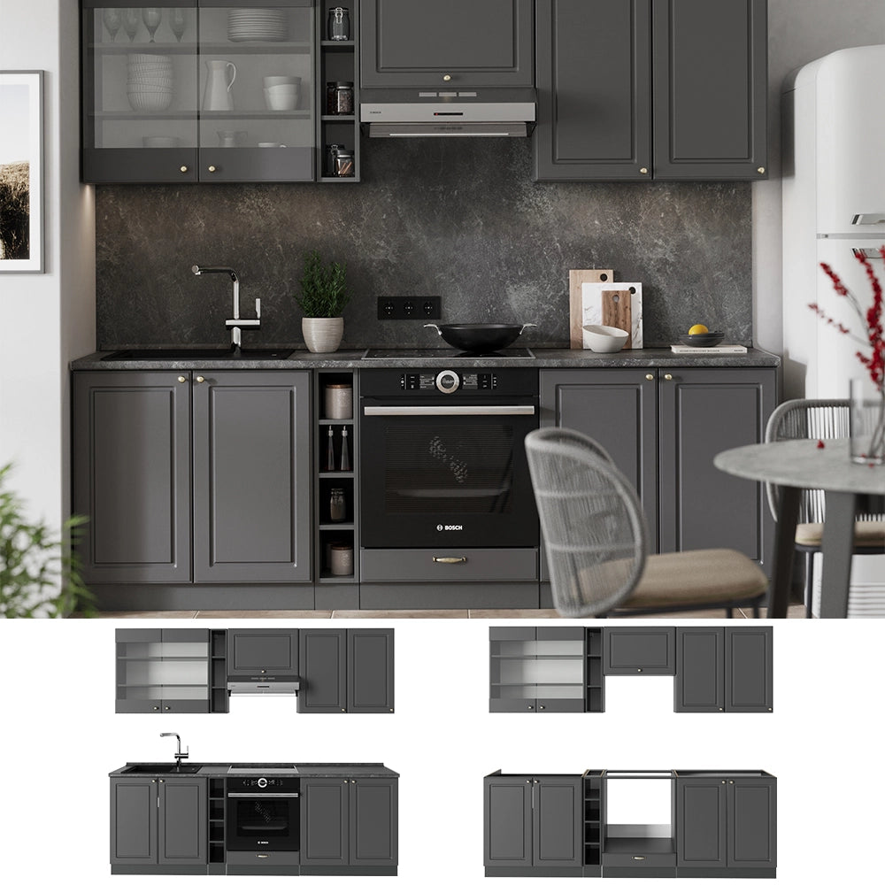 Cucina componibile Fame-Line Oro-antracite rustico/Antracite 235 cm, PL Marmo Vicco