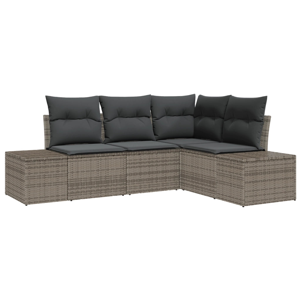 Set di divani da giardino 4 pezzi con cuscini grigi in polyrattan