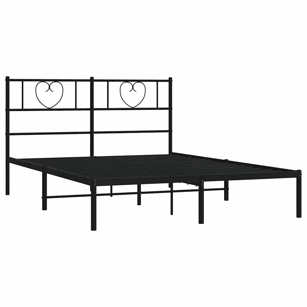 Letto matrimoniale | Letto per adulti | Giroletto con Testiera in Metallo Nero 150x200 cm