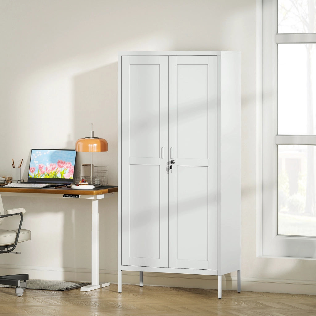 Armadio per Ufficio in Acciaio ¨C zephmum ¨C 3 Ripiani Regolabili, Bianco, 80x40x175 cm