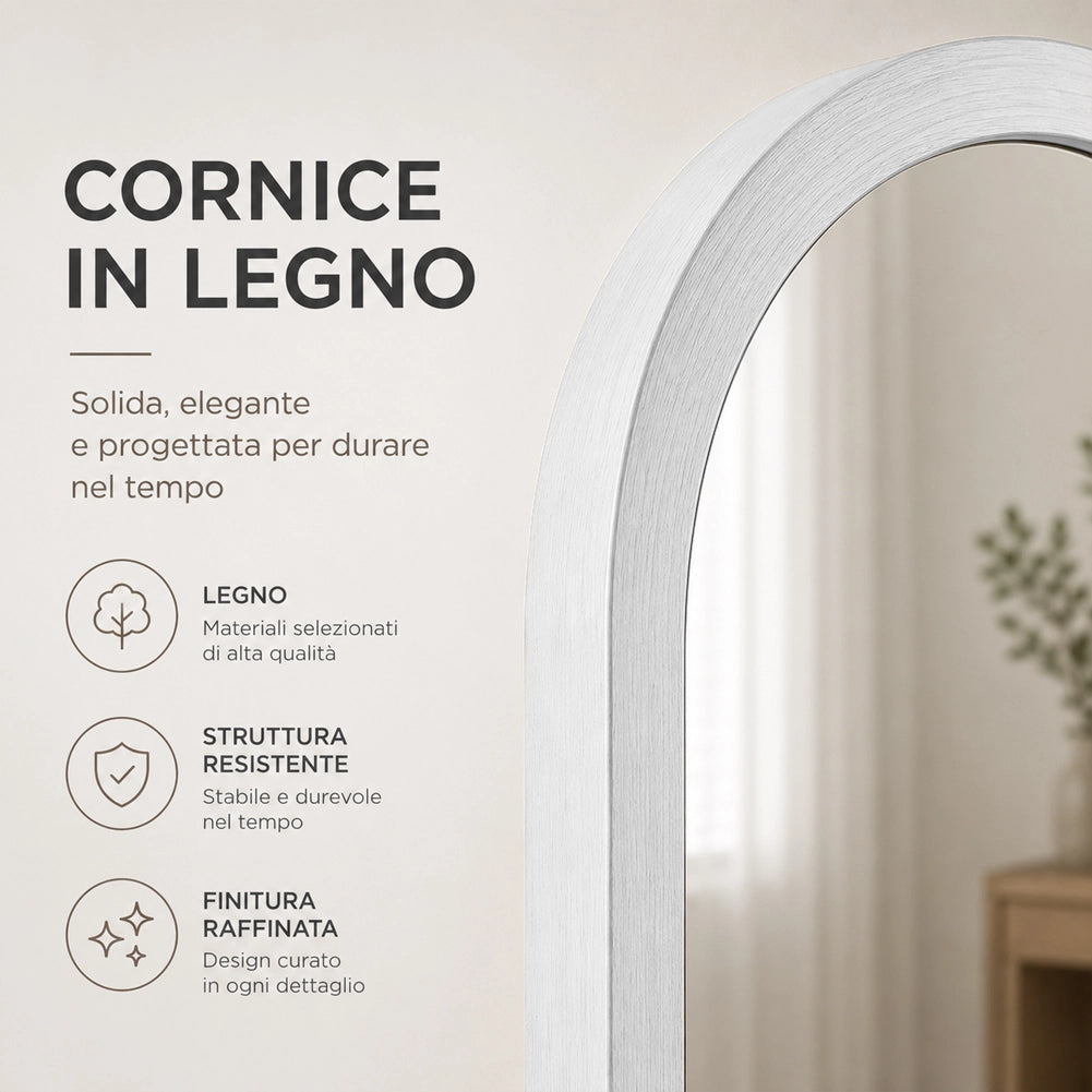 Specchio Arco Doppia Installazione Bianco Parete o Indipendente Moderno 160x50cm