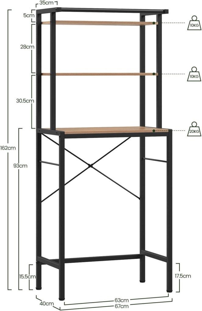Scaffale sopra Lavatrice a 3 Livelli, Mobile sopra WC Autoportante con Asta di Sospensione, Mobile sopra Lavatrice per Bagno o Lavanderia, 67x40x162cm