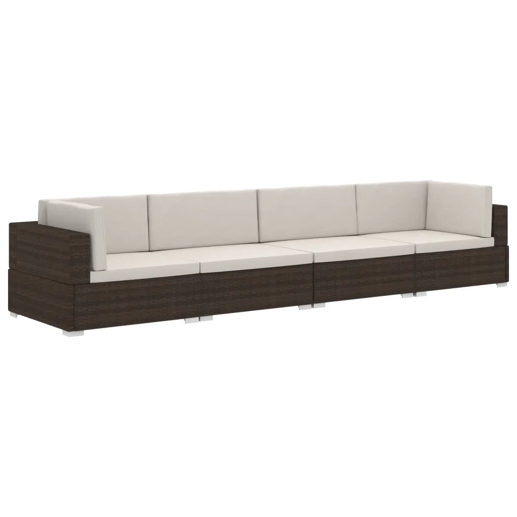 Set Divani da Giardino 4 pz | Set Salotto da Giardino con Cuscini in Polyrattan Marrone