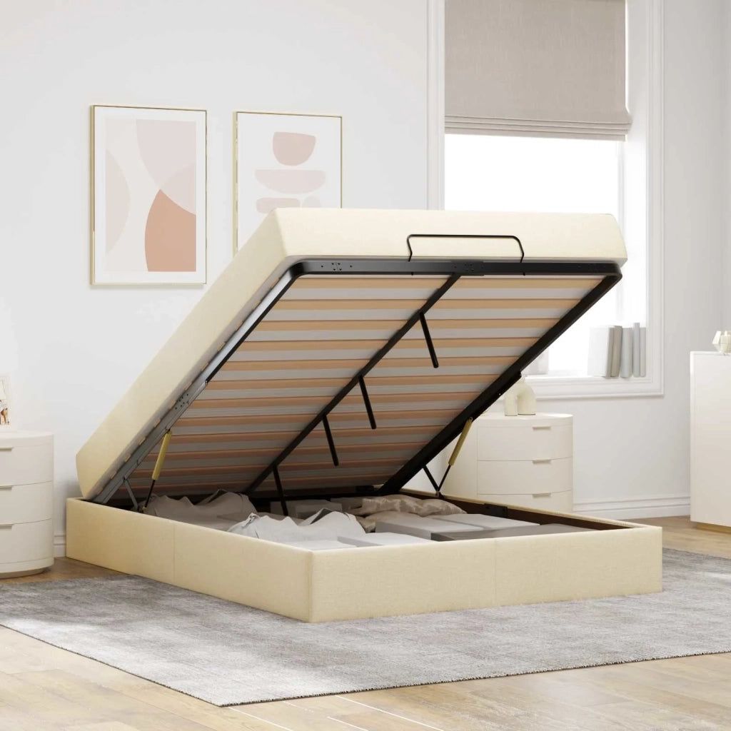 Struttura letto con materasso con materasso 2 pcs Crema Tessuto