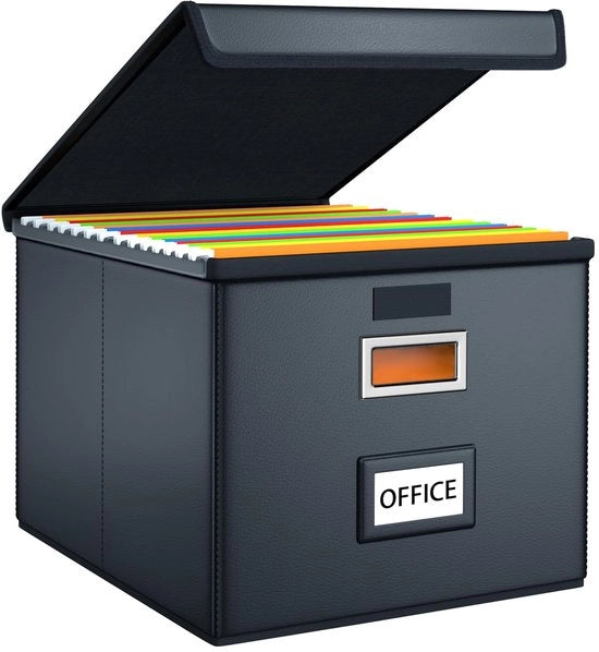 Cassetta di archiviazione pieghevole in tessuto con coperchio, materiale di apprendimento migliorato, cassetta da appendere per mappe A4 DIN, cassetta di archiviazione per ufficio, cassetta pieghevole per famiglie (nero)