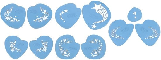 Stencili per trucco 5 pezzi - Riciclabili - Lavabili - Materiale PET - Tatuaggio temporaneo - Modelli di trucco - Utilizzo igienico