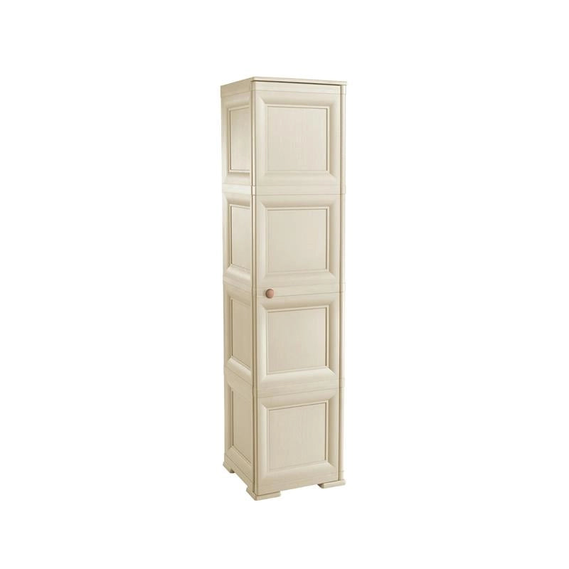 COLONNINA 4 MODULI IN PLASTICA EFFETTO LEGNO CON ANTE LISCE 40X43X164 CM, MOBILETTO ALTO MULTIUSO PER CAMERA, SALOTTO, STUDIO E HOME OFFICE