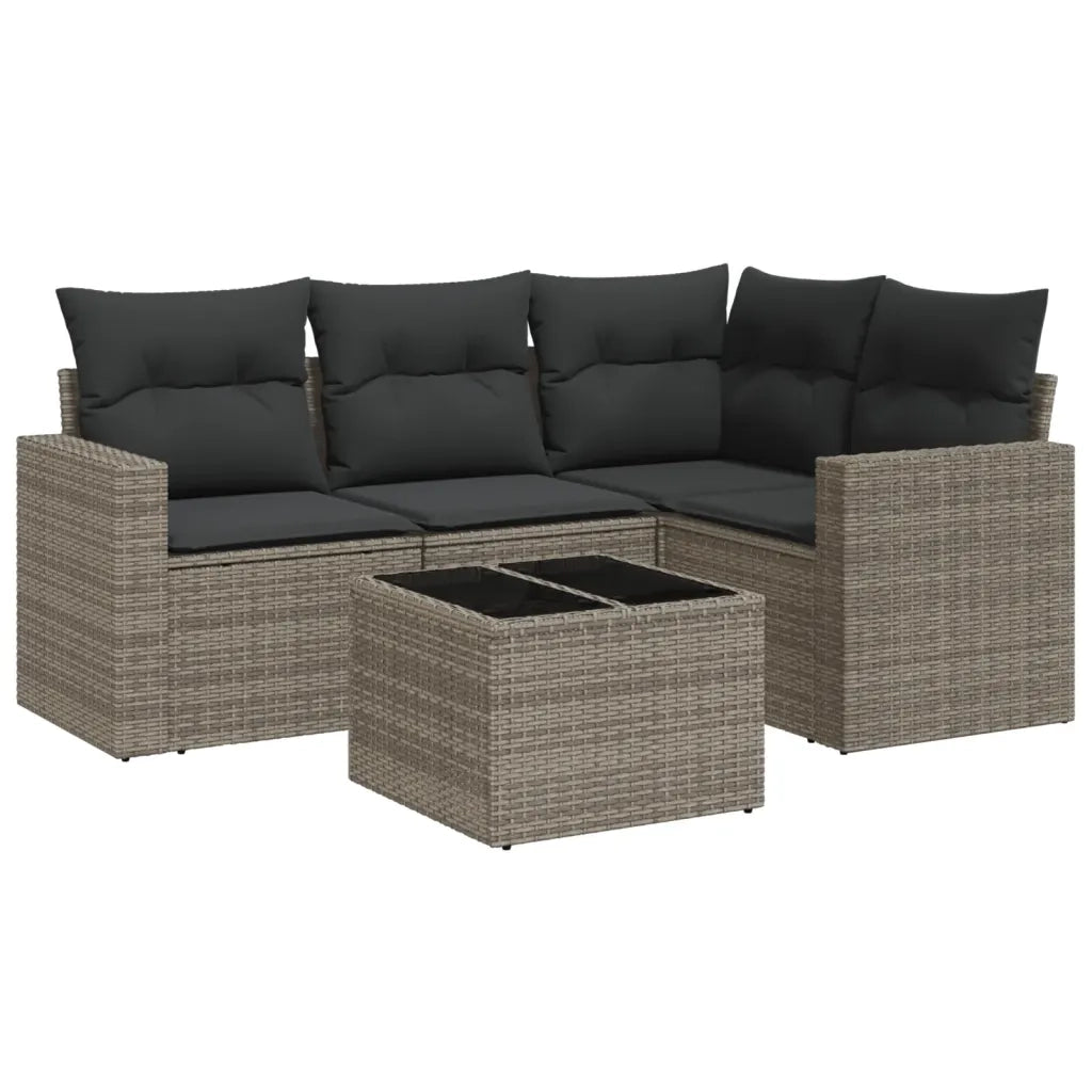 Set Divano da Giardino 5 pz | Set Salotto da Giardino con Cuscini Grigio in Polyrattan