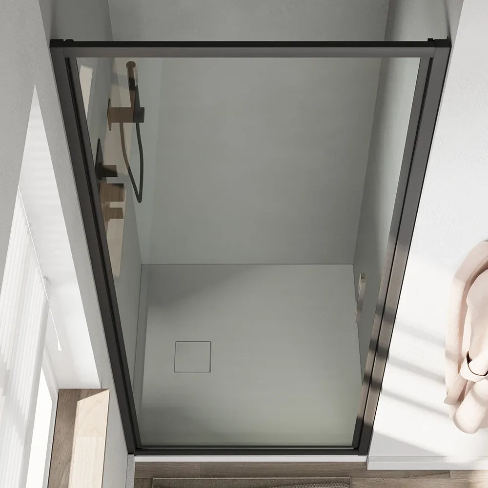 Porta doccia 90cm con apertura a battente profili slim nero opaco vetro 6mm trasparente h190 | Portofino