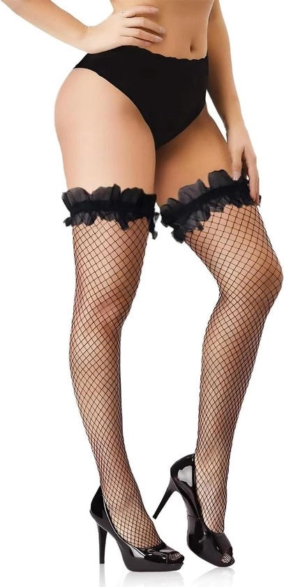 Calze a rete trendy senza silicone per donne con tacchi alti e design a rete - Nero Intenso - Taglia S/M-L/XL