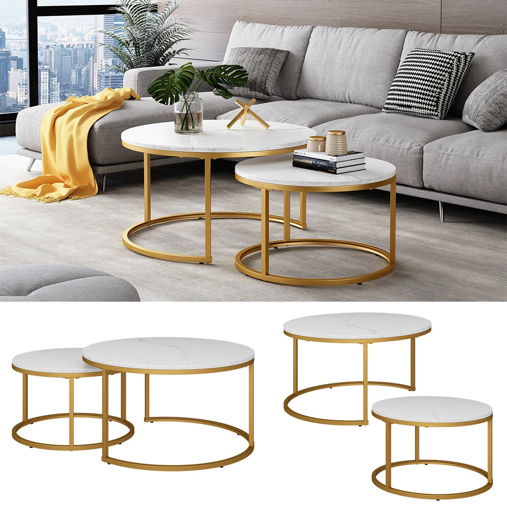 Vicco Tavolino da divano Bianco/Oro 77 x 40 cm 2 parti