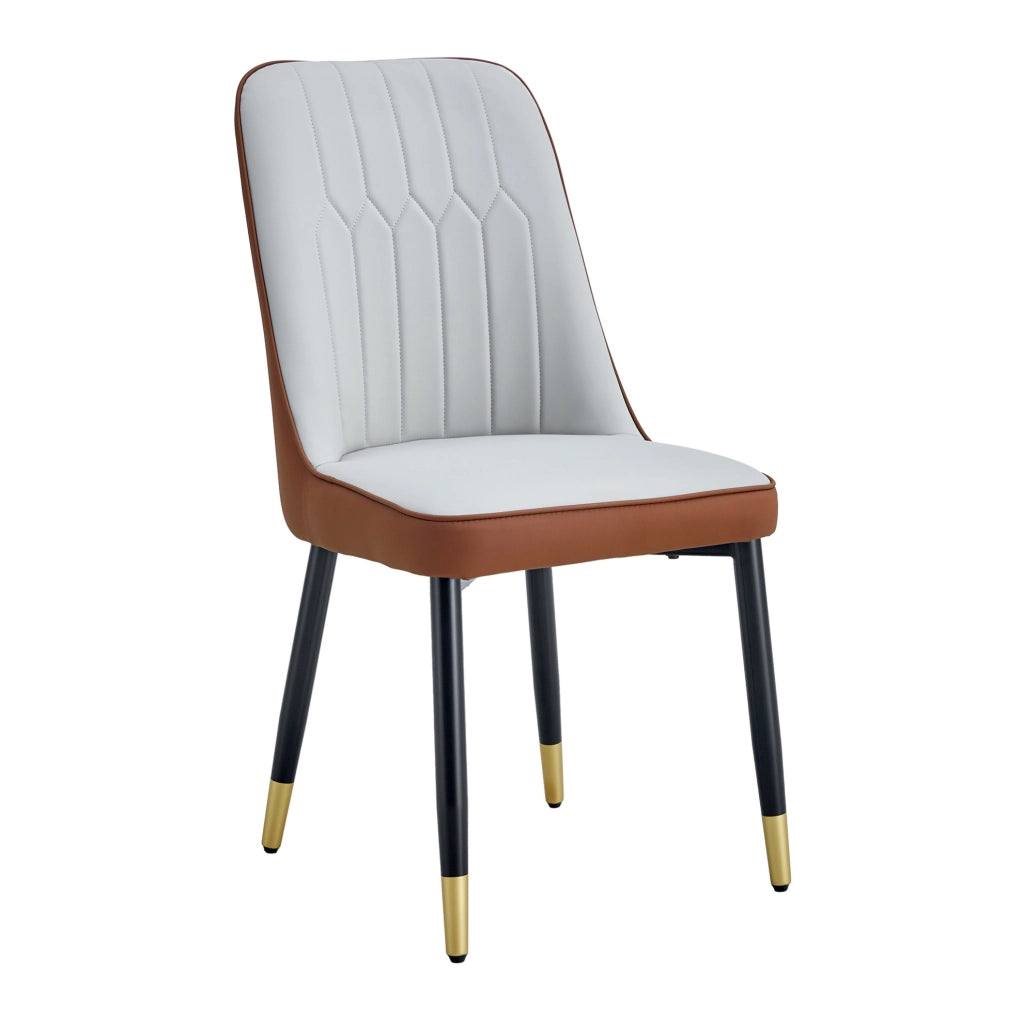 Set di 2 sedie da pranzo moderne in PU bicolore grigio chiaro e marrone; gambe nere in metallo