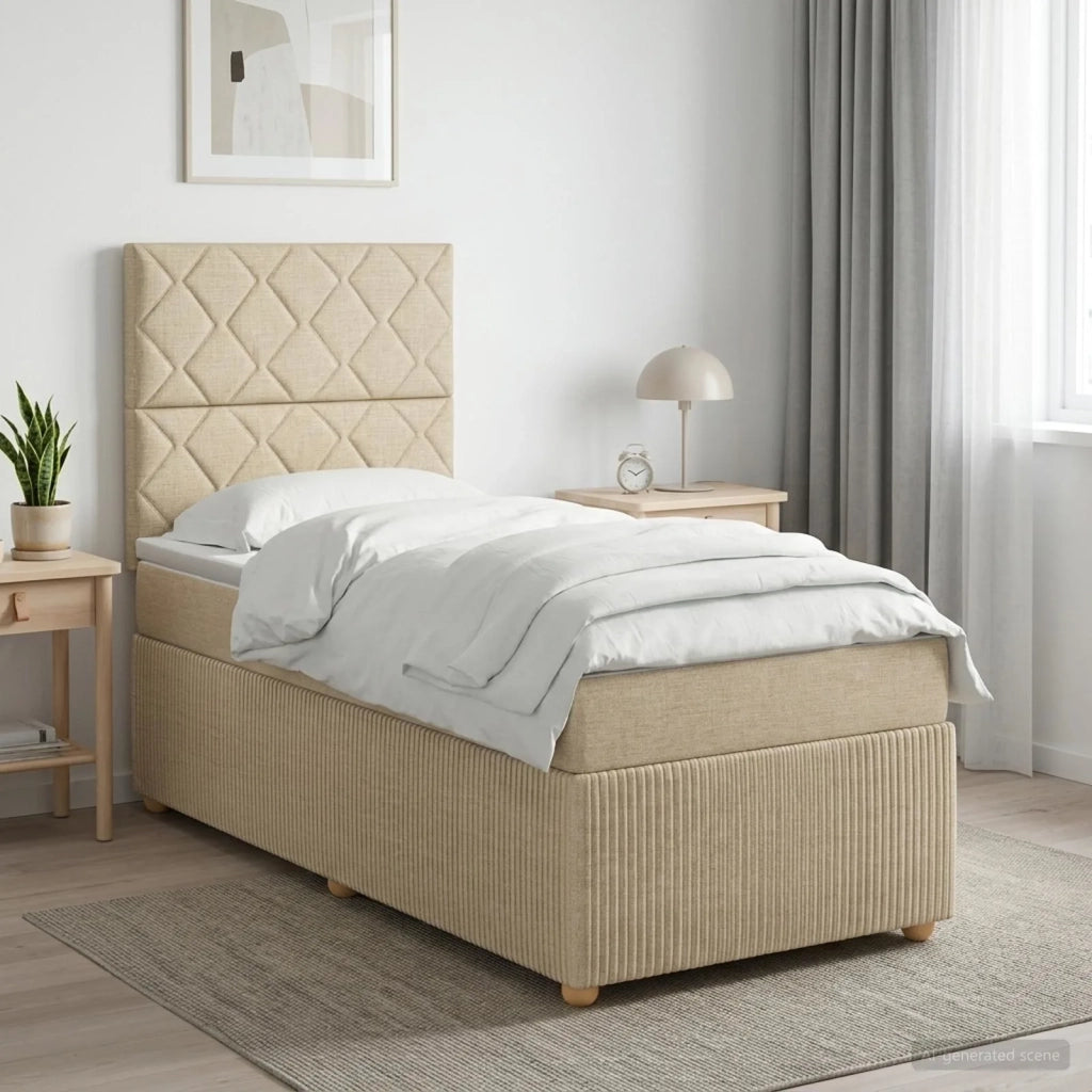 Letto Box Spring LED con Materasso Crema 90 x 200 cm Tessuto 3455781