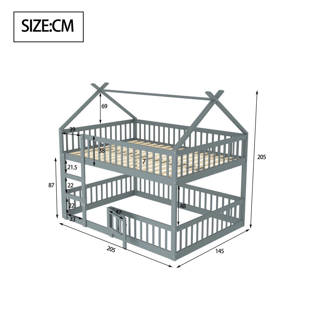 Letto a castello per bambini 140x200 cm grigio con scala