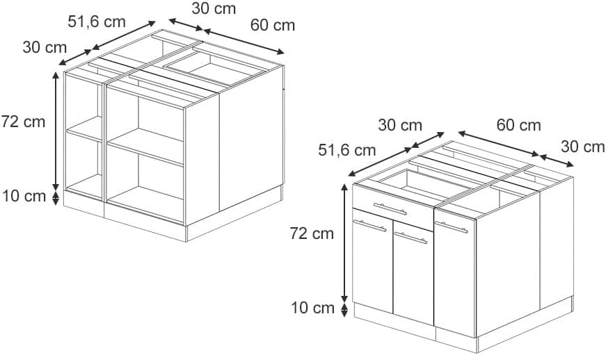 Isola cucina Fame-Line, Blu-grigio chiaro, 90 cm con cassetto, senza piano di lavoro