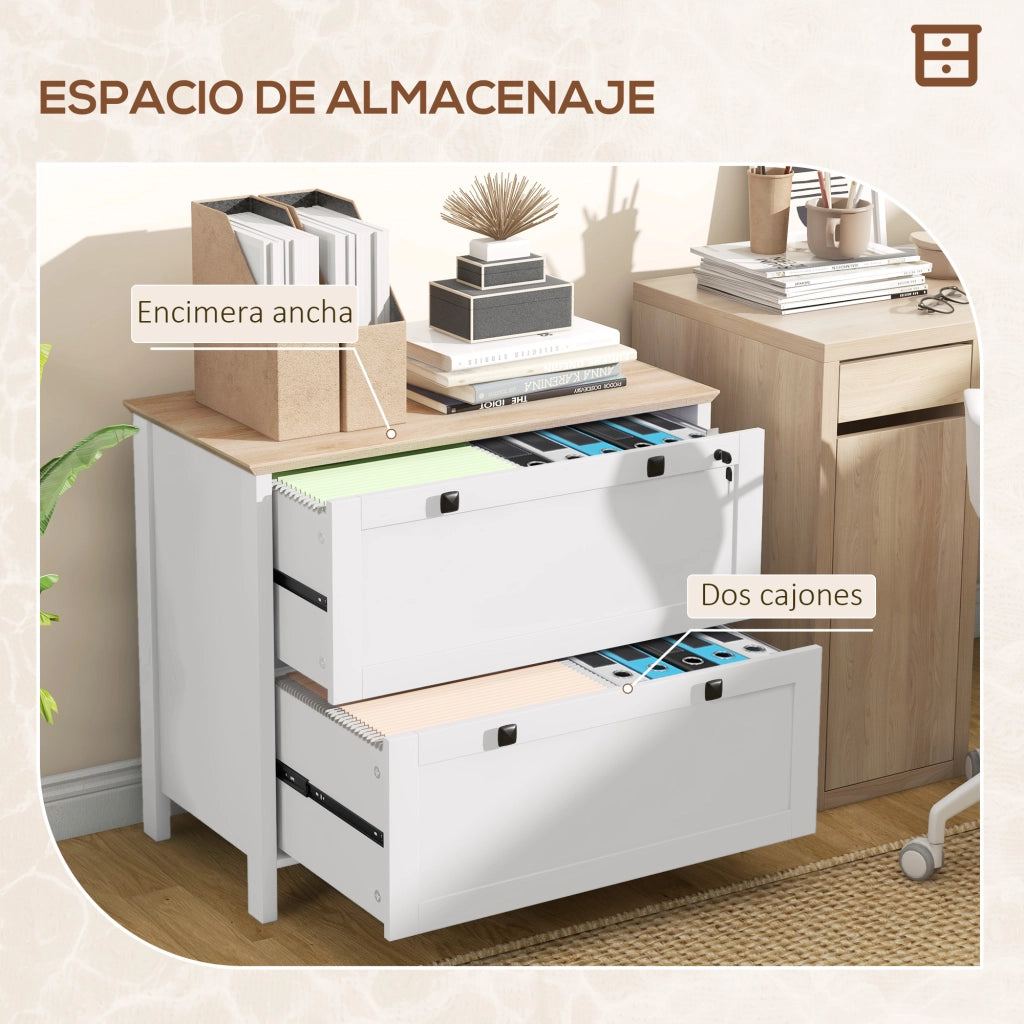Mobile Archiviatore con 2 Cassetti e Ante ¨C Zephmum ¨C 79x40x72 cm Bianco e Rovere