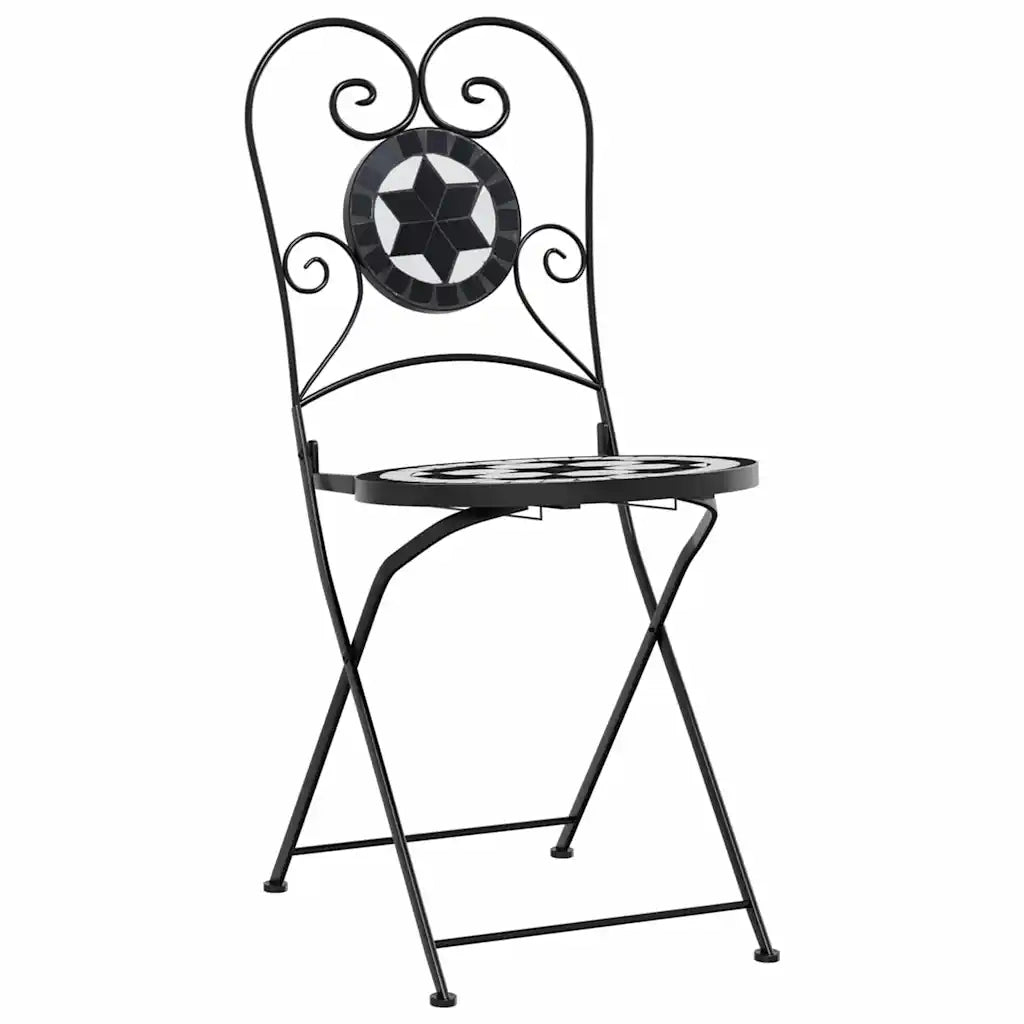 Set da Bistrot con Mosaico Nero e Bianco in Ferro e Ceramica 3216354