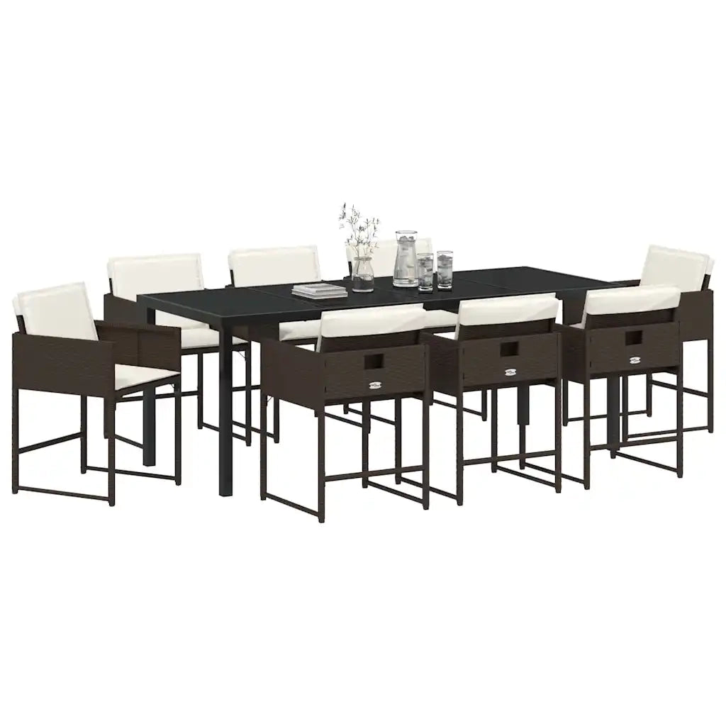 Set da Pranzo per Giardino con cuscino 9 pcs Marrone polyrattan 3380019