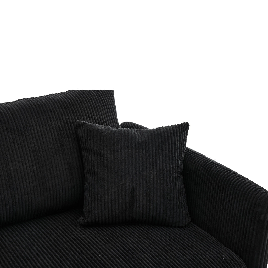 Divano letto con cuscini in schiuma memory e struttura in metallo, in velluto a coste nero 182 × 88 × 84 cm