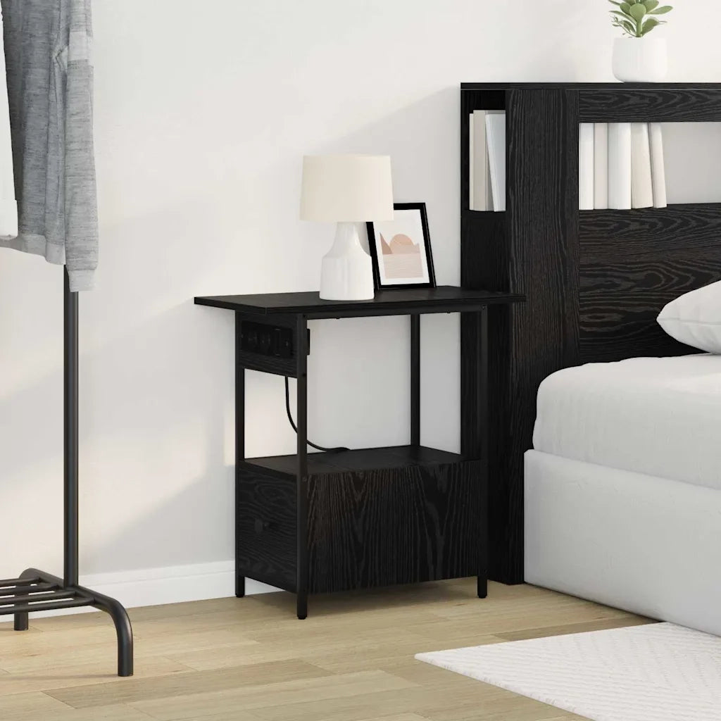 Armadio da Notte Rovere Nero 60 x 30 x 61 cm Legno multistrato 859595