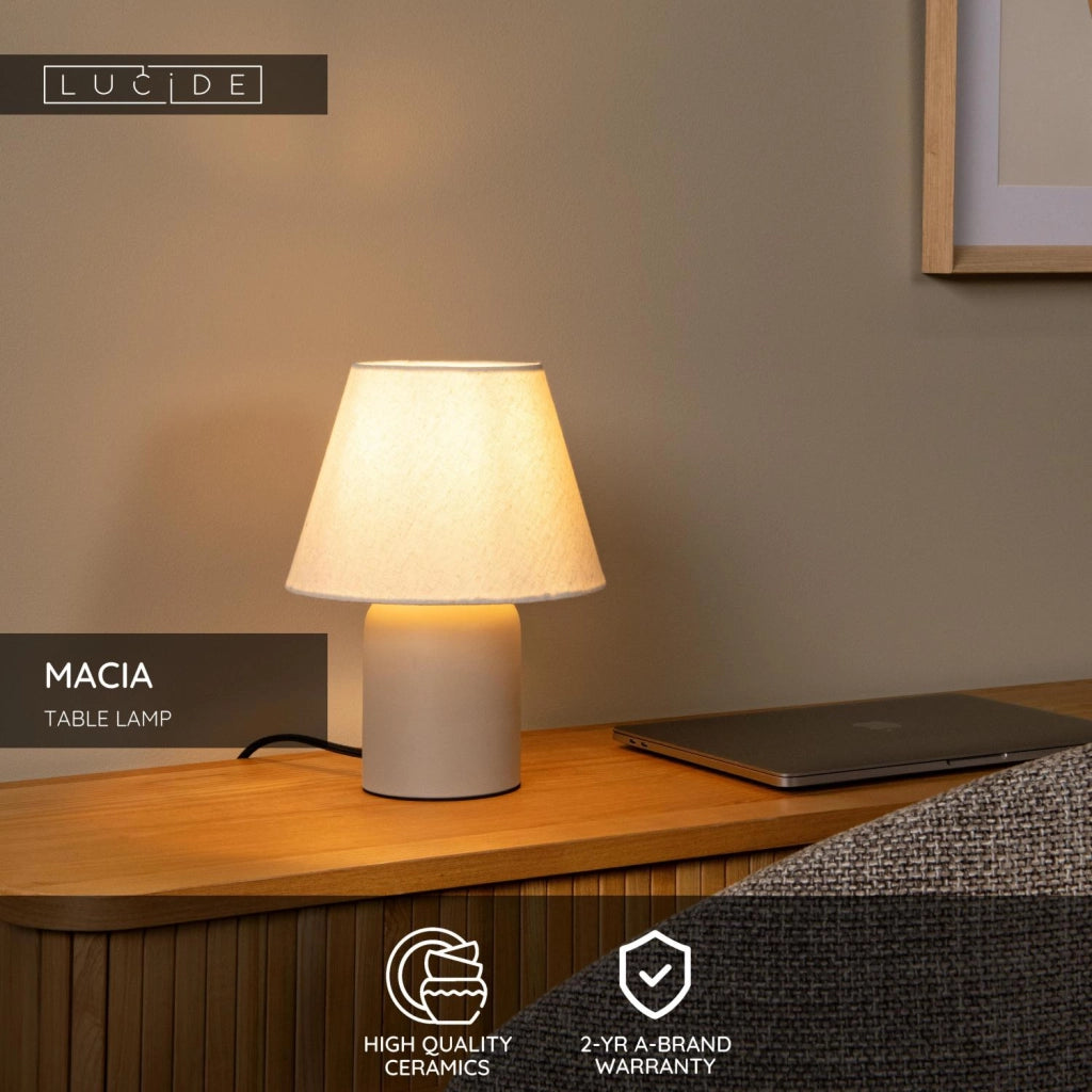 Lampada da tavolo beige in ceramica MACIA Lucide E14