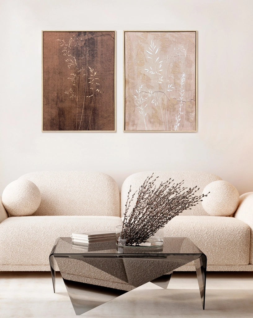 Dittico di tele incorniciate Hispanohogar stampa e pittura marrone e rosa 72x52