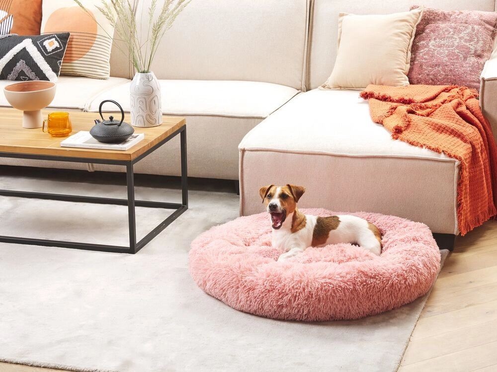 Cuccia per cani pelliccia sintetica rosa 80 cm cuscino per gatto letto animali rotondo
