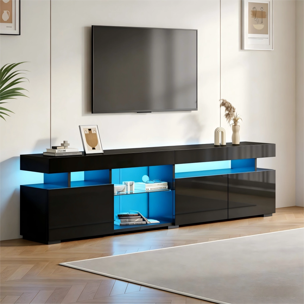 Cassettiera per TV nera in truciolato; 180 x cm