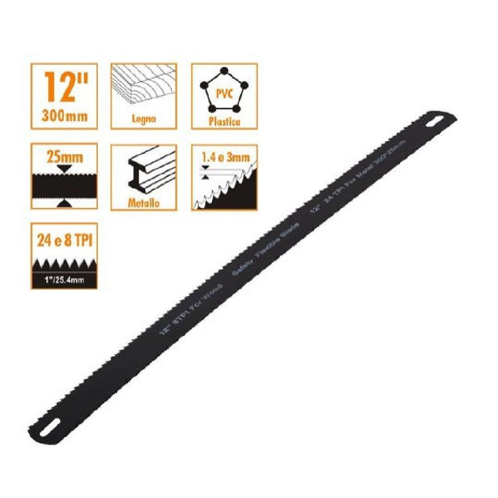 Trade Shop - Set 2 Pz Lame Per Seghe Seghetto A Ferro 30cm Ricambi Lama 12" Legna Pvc 90185 -