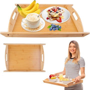 Dienblad in legno - Scodella di servizio in bambù con maniglie - Piatto da cucina rettangolare - Servizio da tè e colazione - Tavola da salotto decorativa per colazione e tè - Dimensioni 44 x 30 x 3 cm