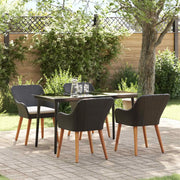 Set da Pranzo per Giardino con cuscino 5 pcs Nero polyrattan