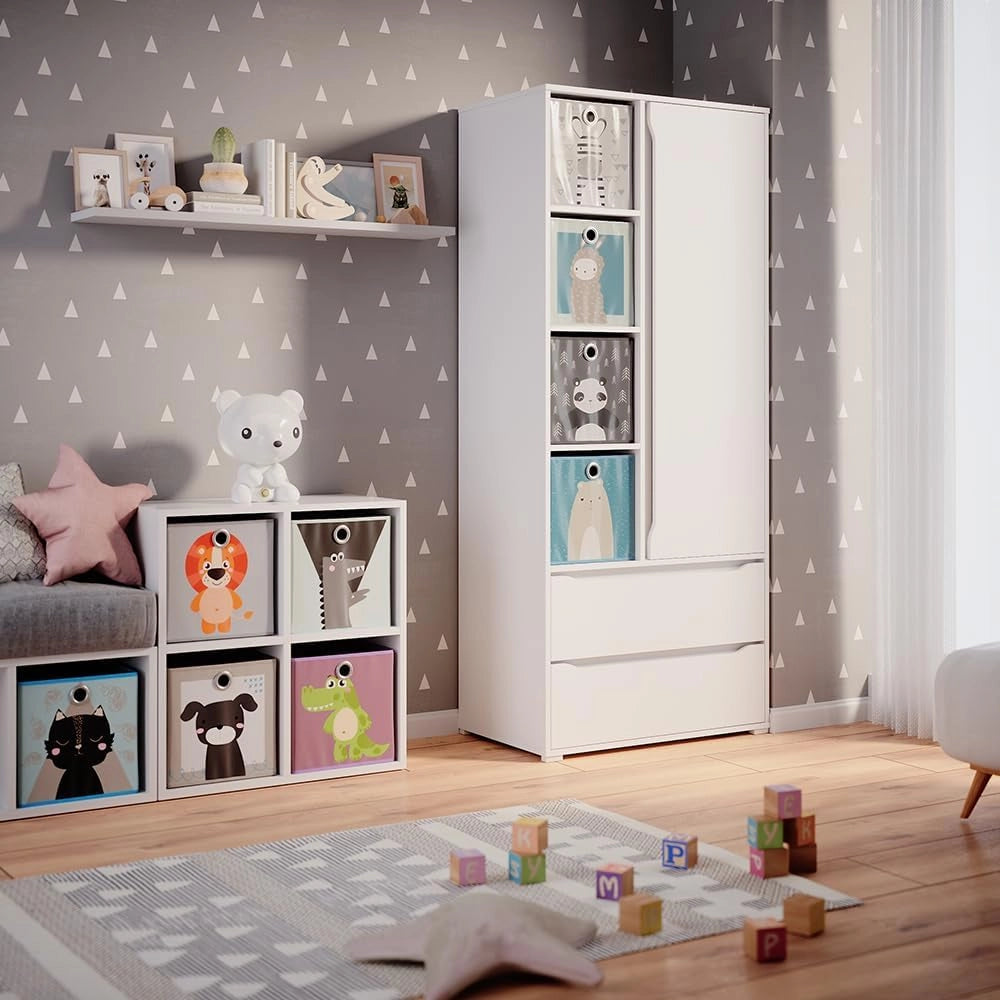 Armadio multifunzione Ruben, Bianco, 80 x 190 cm, per la conservazione di abiti e combinabile con i mobili Ruben