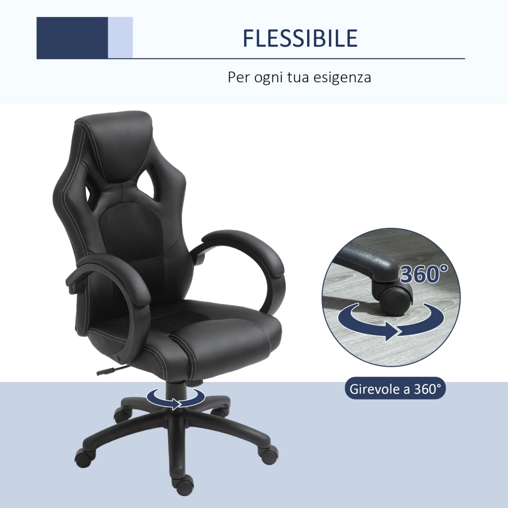 Sedia da Gaming 51x61x108-118 cm in Similpelle Nero